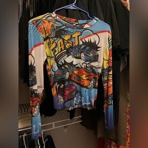 Fashion Nova Sheer Comic Race Car Long Sleeve S